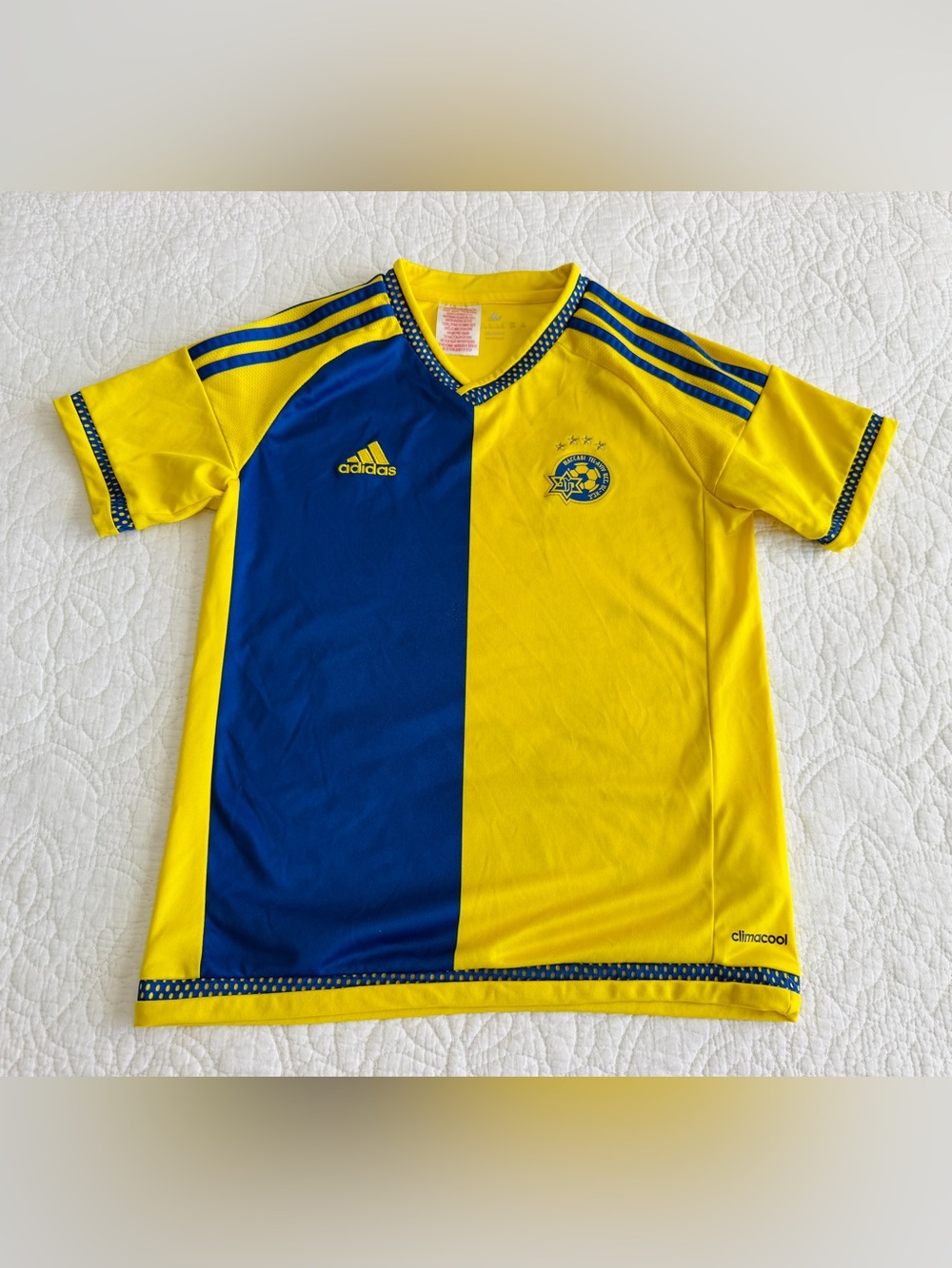 Adidas ClimaCool Maccabi Tel Aviv FC Soccer Futbol Jersey Yellow/Blue Youth M 12